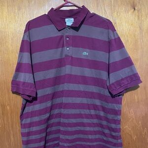 Lacoste Men's Polo Shirt - Burgundy and Gray Stripes